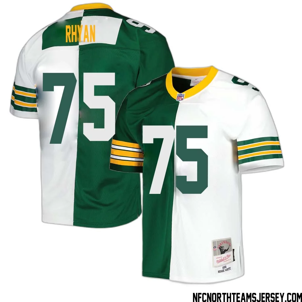 Sean Rhyan No 75 Green Bay Packers Mitchell Ness 1996 Split Legacy Replica Jersey Green White