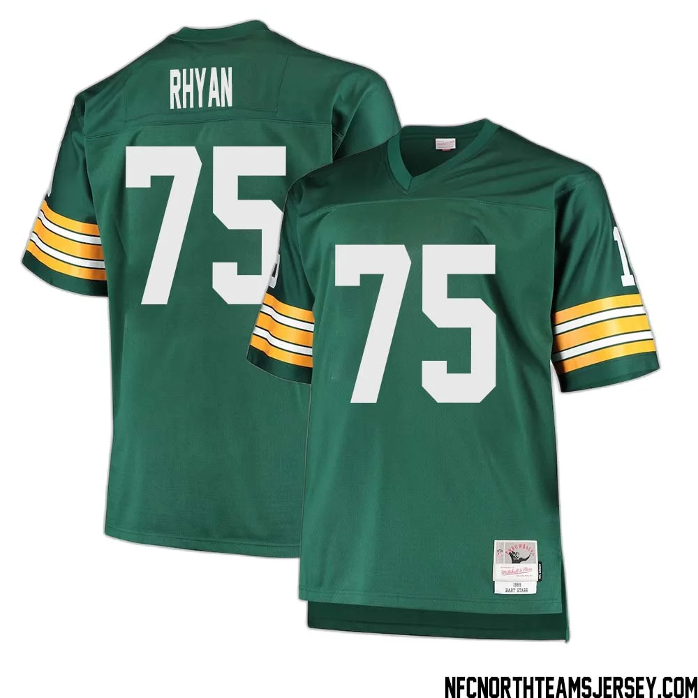 Sean Rhyan No 75 Green Bay Packers Mitchell Ness Big Tall 1968 Retired Player Replica Jersey Green 1