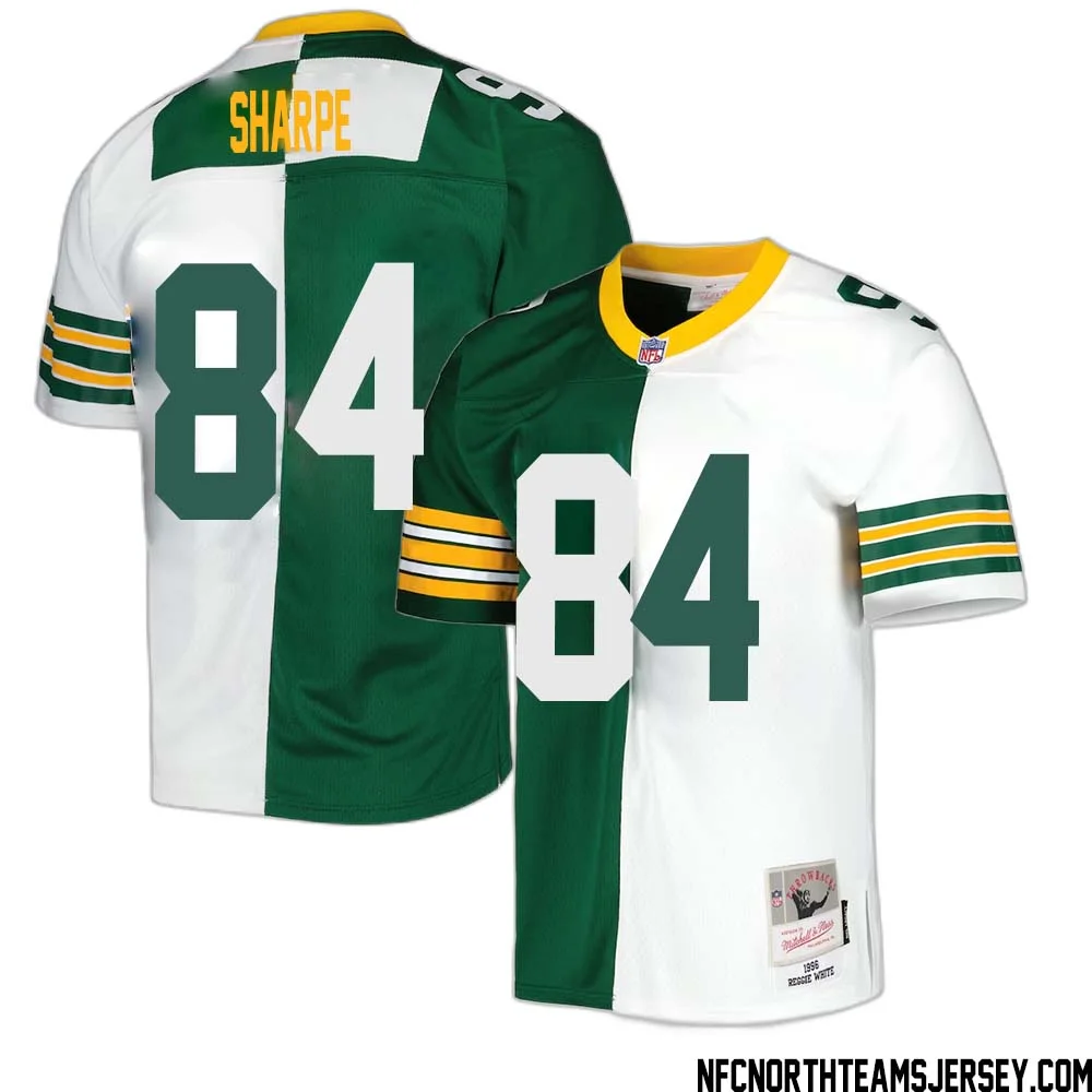 Sterling Sharpe No 84 Green Bay Packers Mitchell Ness 1996 Split Legacy Replica Jersey Green White 1