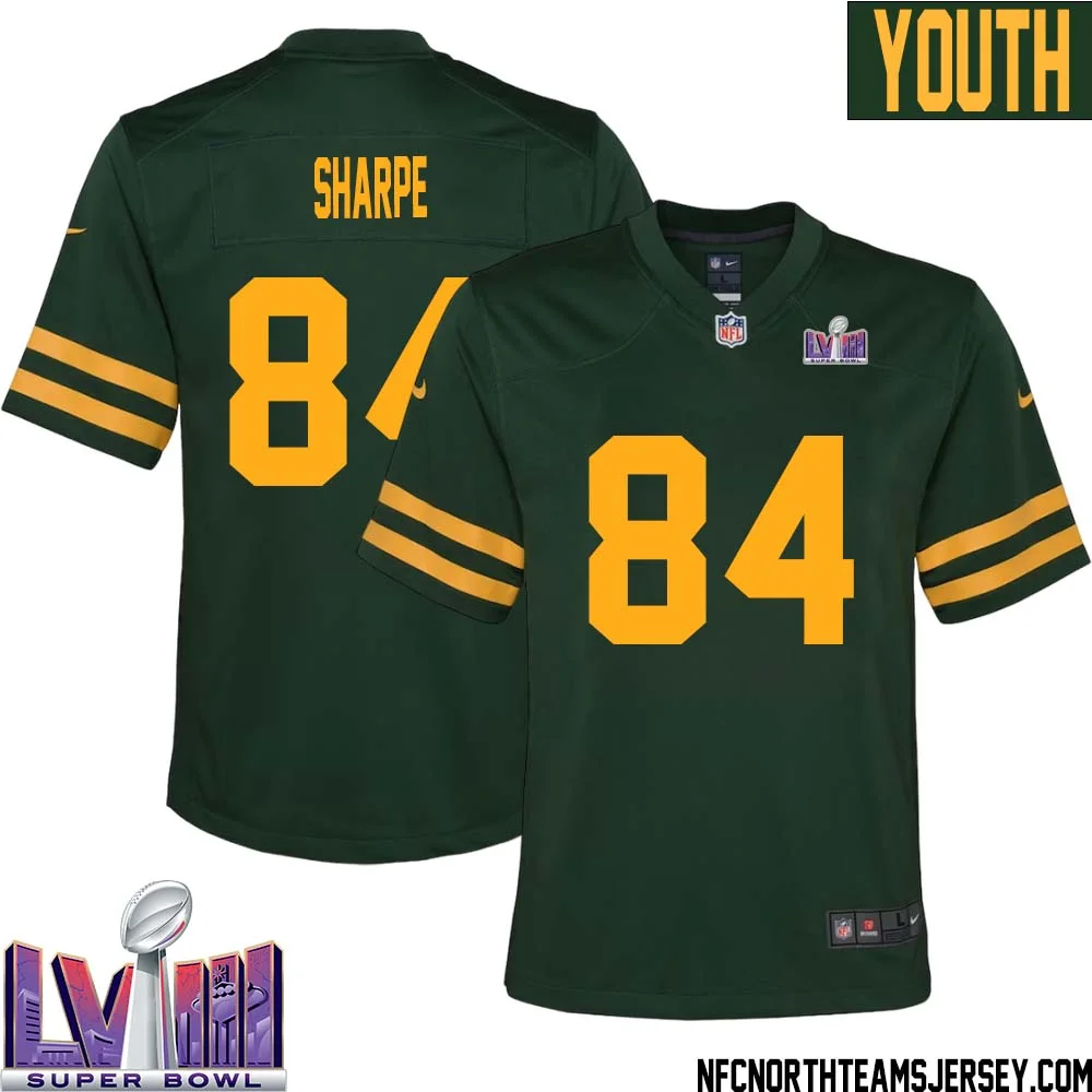 Sterling Sharpe No 84 Green Bay Packers Super Bowl LVIII Alternate Green Jersey for Youth 1