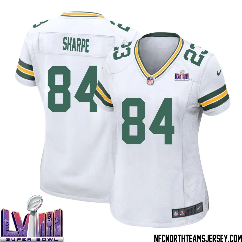 Sterling Sharpe No 84 Green Bay Packers Super Bowl LVIII Away Game Jersey Womens White