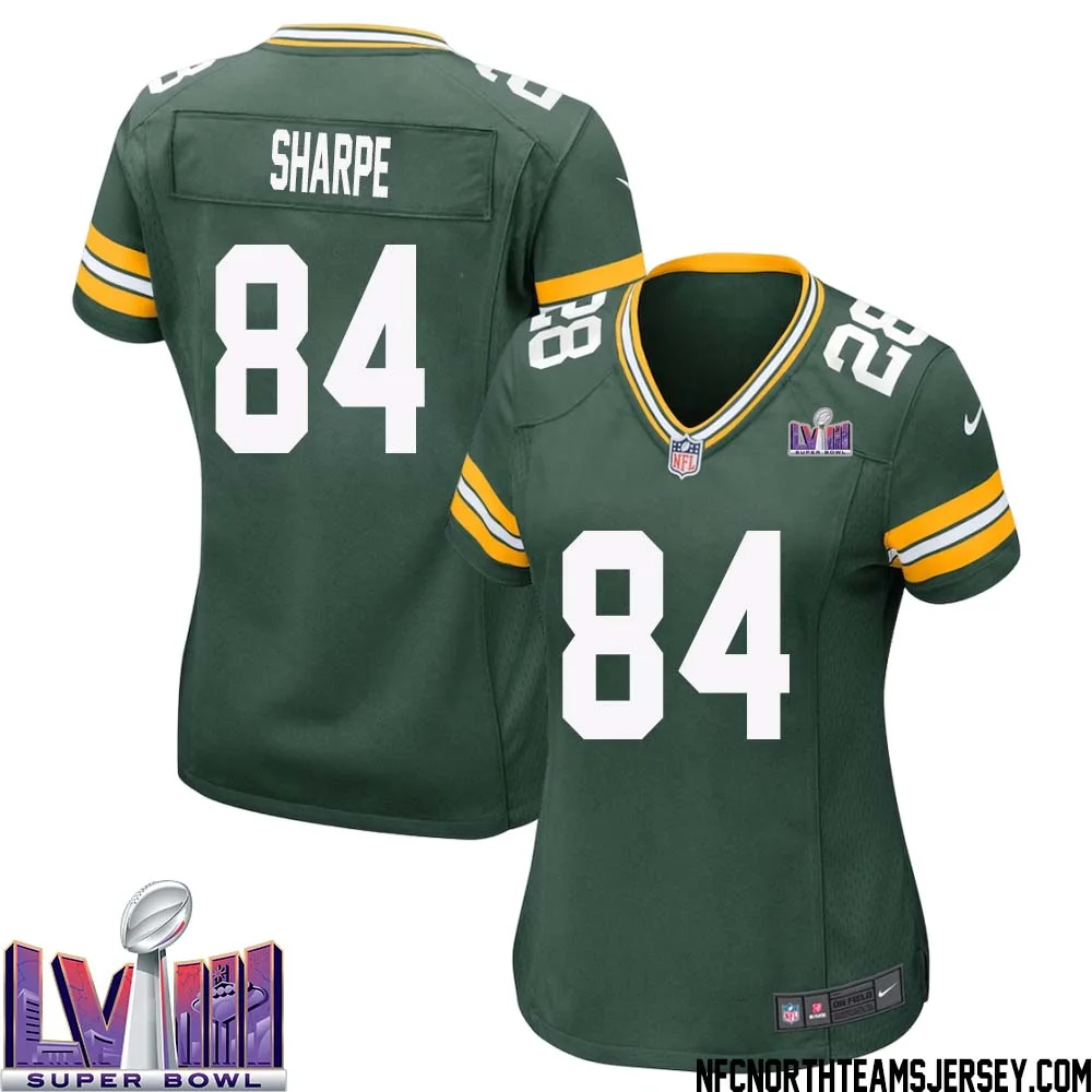 Sterling Sharpe No 84 Green Bay Packers Super Bowl LVIII Home Game Jersey Womens