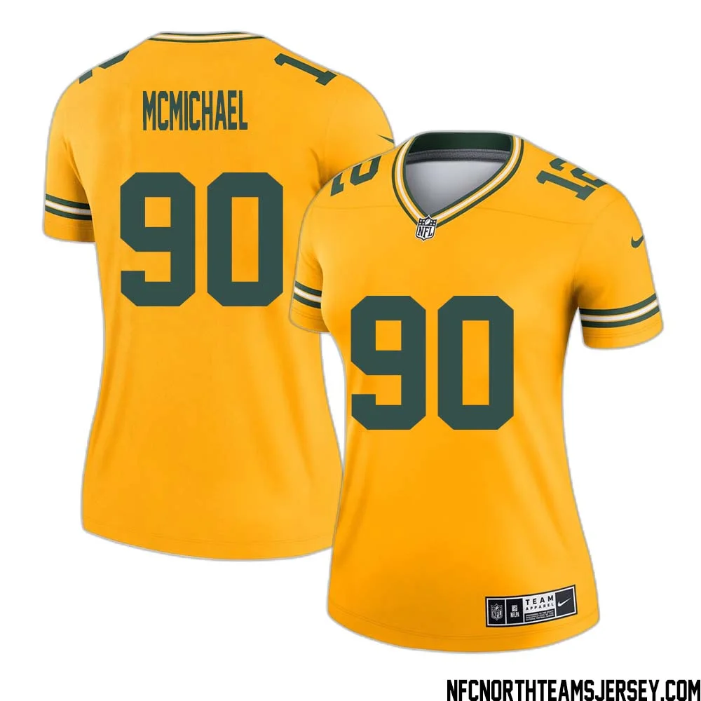 Steve McMichael No 90 Davante Adams Green Bay Packers Inverted Legend Jersey Gold Women 1