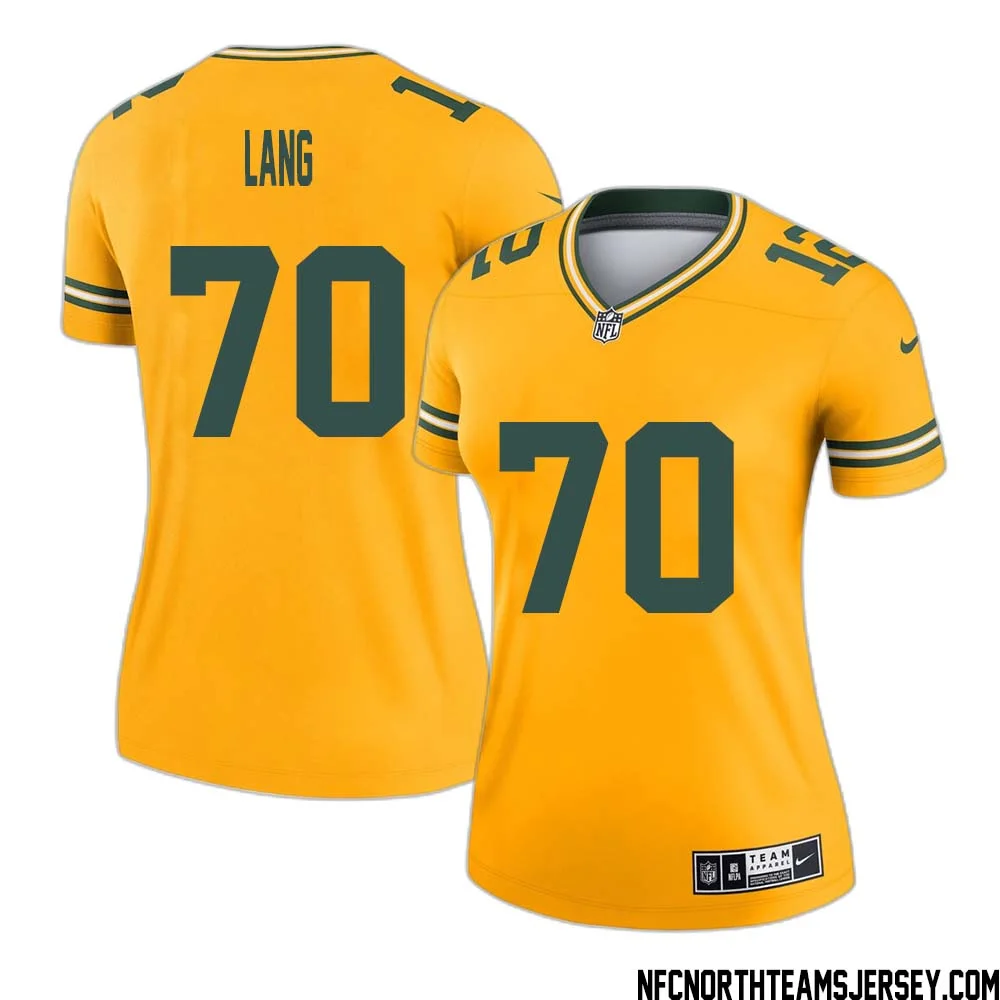 T. J. Lang No 70 Davante Adams Green Bay Packers Inverted Legend Jersey Gold Women 1