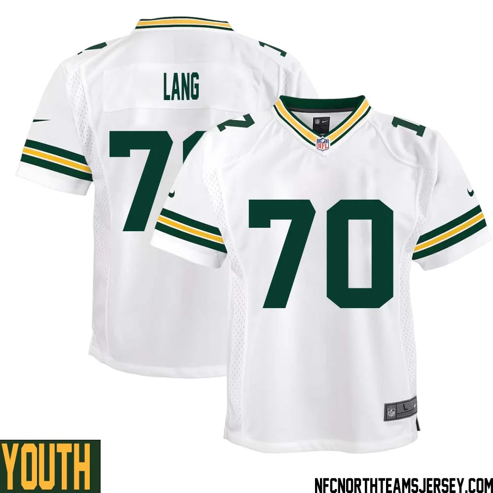 T. J. Lang No 70 Green Bay Packers Away Game Jersey Youth White 1