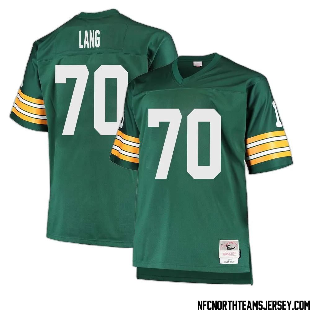 T. J. Lang No 70 Green Bay Packers Mitchell Ness Big Tall 1968 Retired Player Replica Jersey Green
