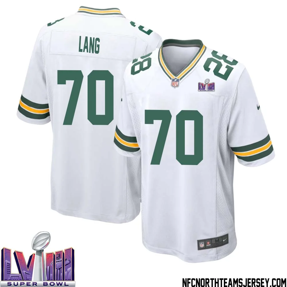 T. J. Lang No 70 Green Bay Packers Super Bowl LVIII Away Game Jersey Mens White 1