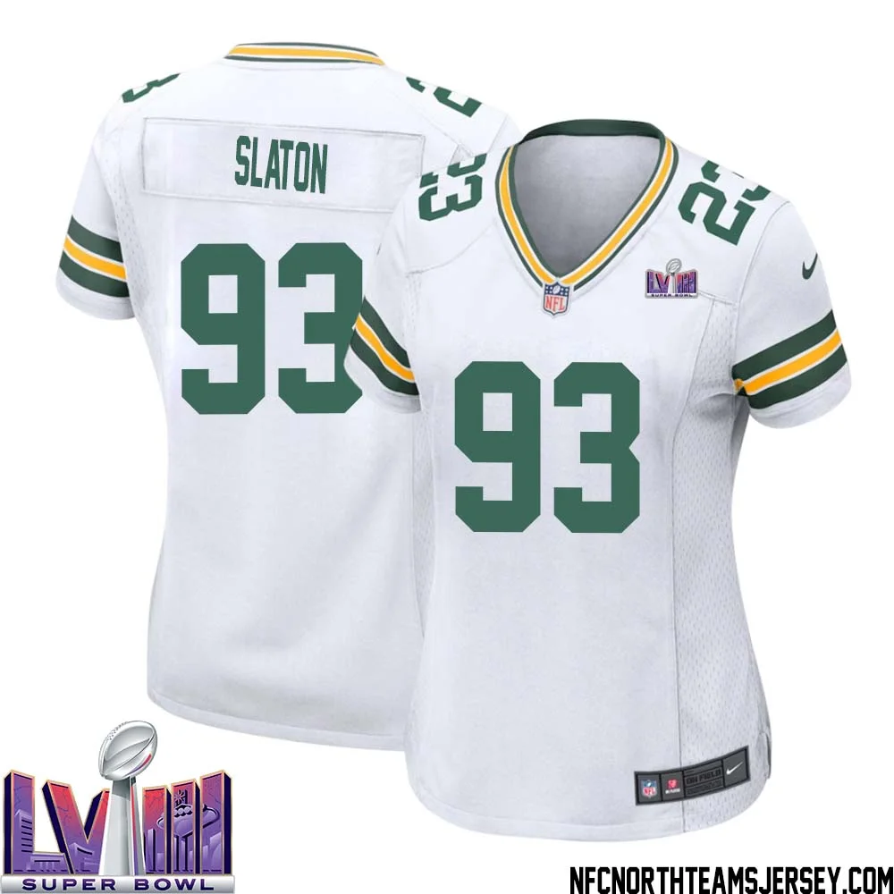 Tedarrell Slaton No 93 Green Bay Packers Super Bowl LVIII Away Game Jersey Womens White 1