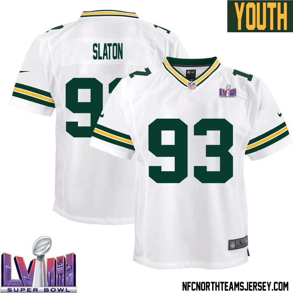 Tedarrell Slaton No 93 Green Bay Packers Super Bowl LVIII Away Game Jersey Youth White