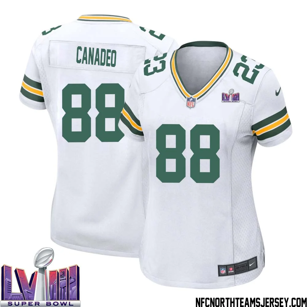 Tony Canadeo No 88 Green Bay Packers Super Bowl LVIII Away Game Jersey Womens White 1