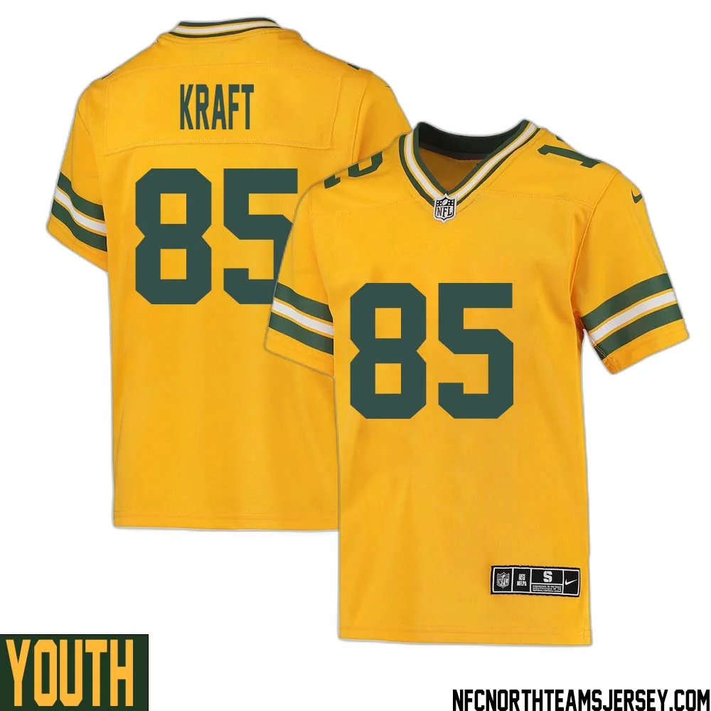 Tucker Kraft No 85 Davante Adams Green Bay Packers Inverted Legend Jersey Gold Youth