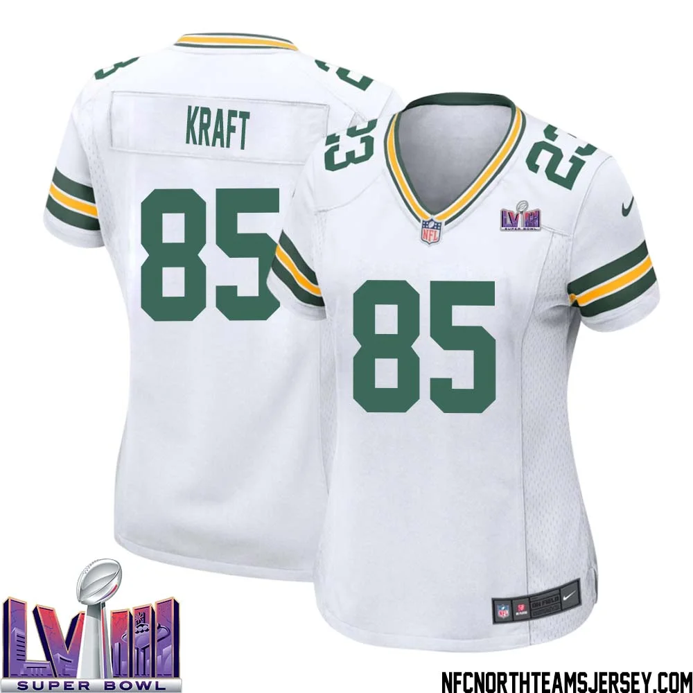Tucker Kraft No 85 Green Bay Packers Super Bowl LVIII Away Game Jersey Womens White 1