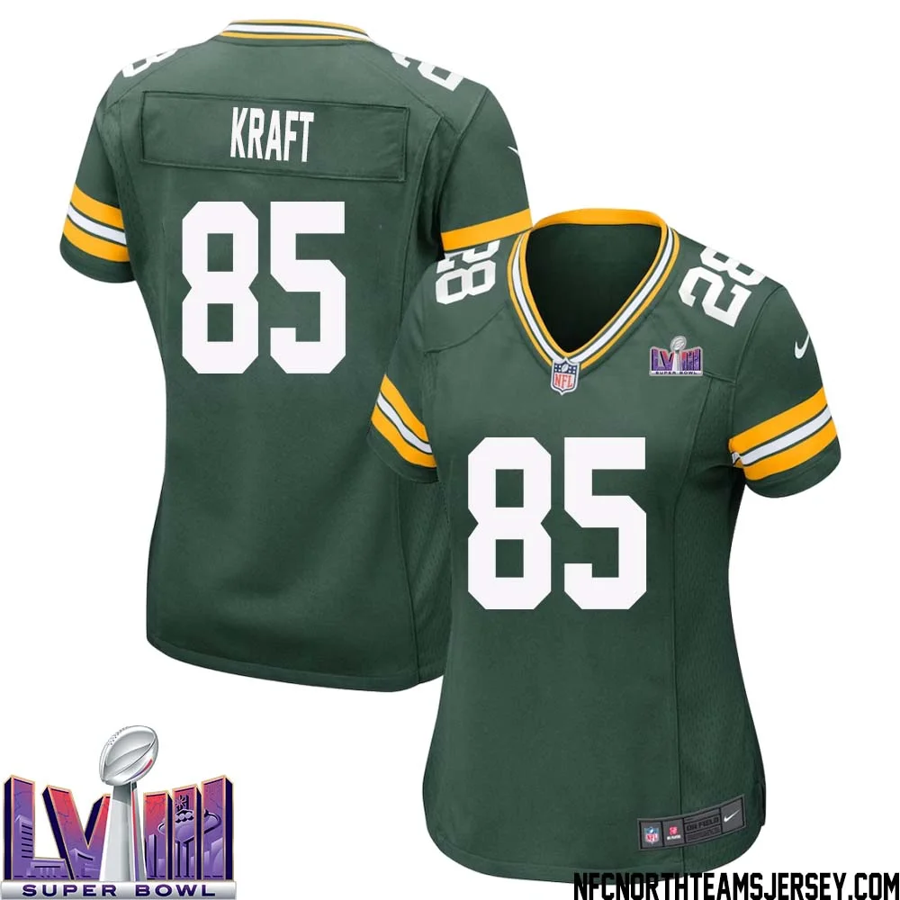 Tucker Kraft No 85 Green Bay Packers Super Bowl LVIII Home Game Jersey Womens 1