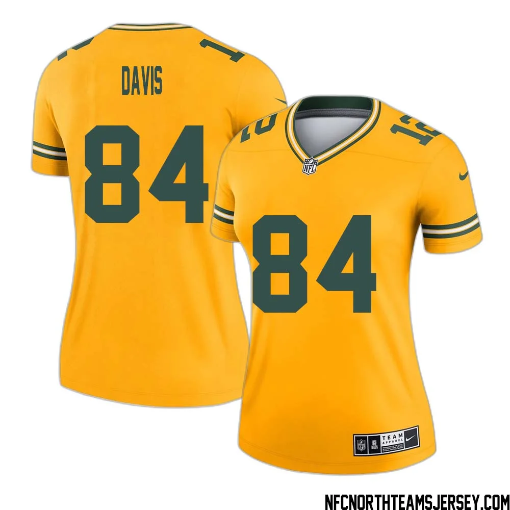 Tyler Davis No 84 Davante Adams Green Bay Packers Inverted Legend Jersey Gold Women 1