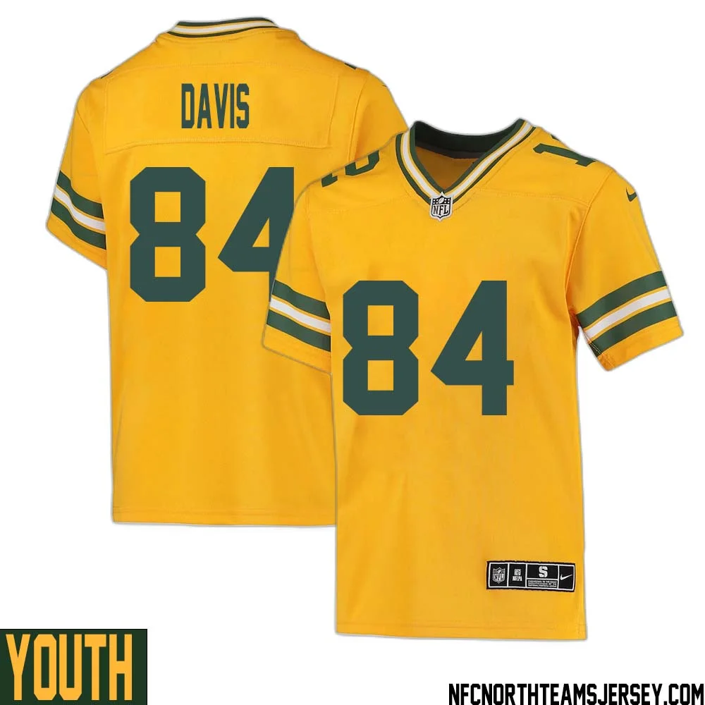 Tyler Davis No 84 Davante Adams Green Bay Packers Inverted Legend Jersey Gold Youth