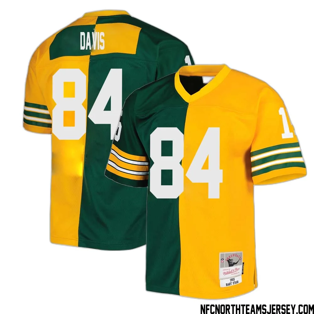 Tyler Davis No 84 Green Bay Packers Mitchell Ness 1969 Split Legacy Replica Jersey Green Gold