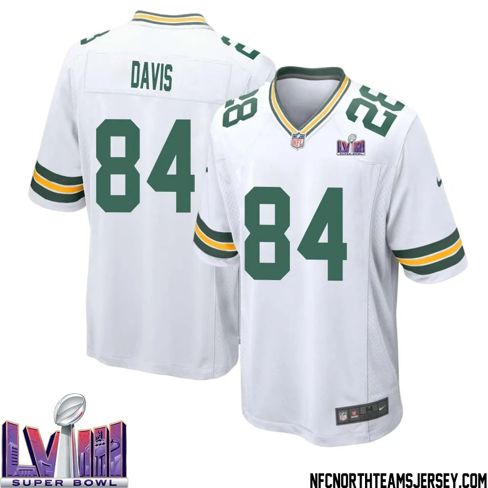 Tyler Davis No 84 Green Bay Packers Super Bowl LVIII Away Game Jersey Mens White 1
