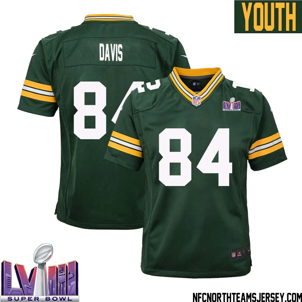 Tyler Davis No 84 Green Bay Packers Super Bowl LVIII Home Game Jersey Youth