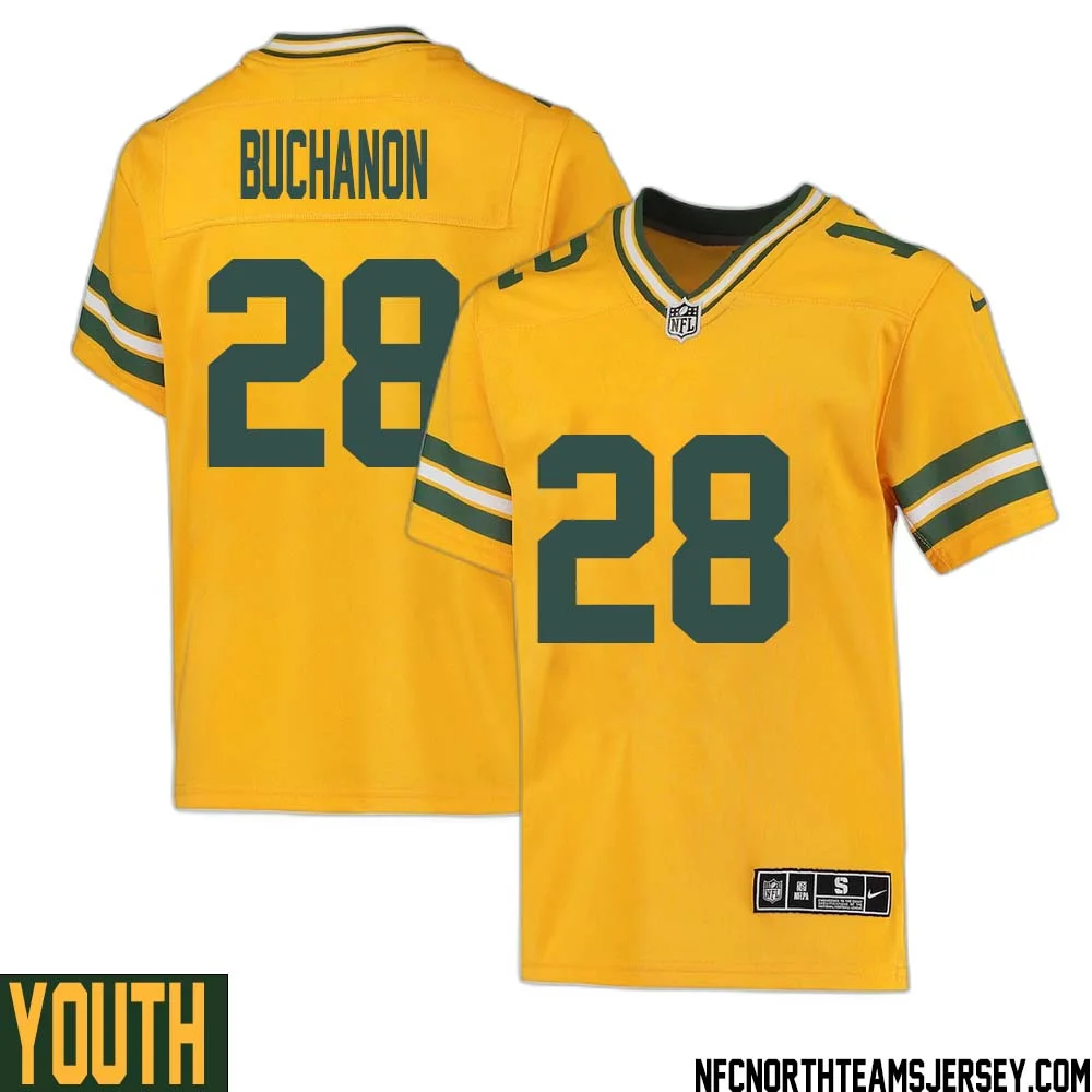 Willie Buchanon No 28 Davante Adams Green Bay Packers Inverted Legend Jersey Gold Youth 1