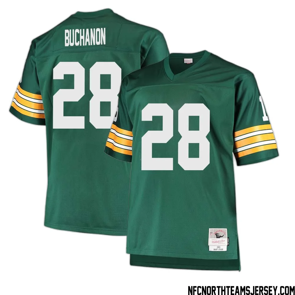 Willie Buchanon No 28 Green Bay Packers Mitchell Ness Big Tall 1968 Retired Player Replica Jersey Green 1