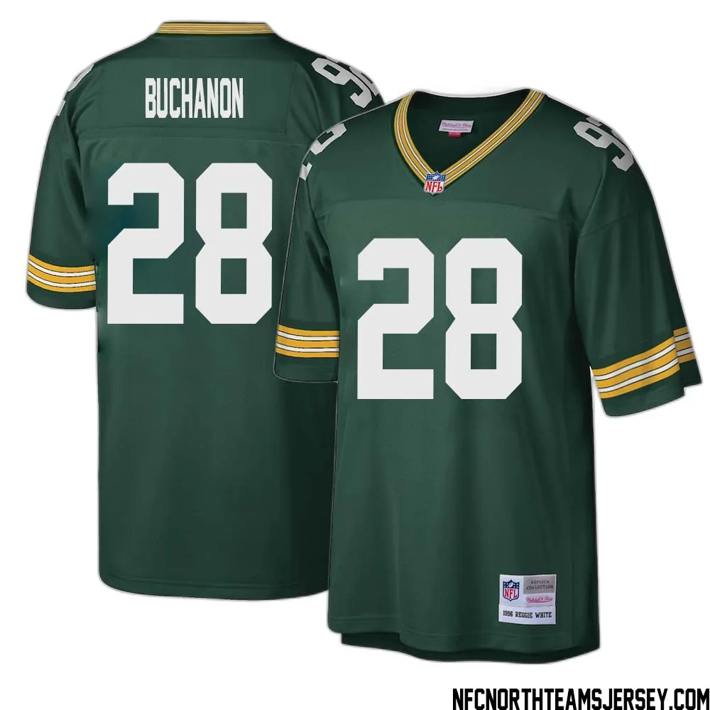 Willie Buchanon No 28 Green Bay Packers Mitchell Ness Big Tall 1996 Retired Player Replica Jersey Green 1 1
