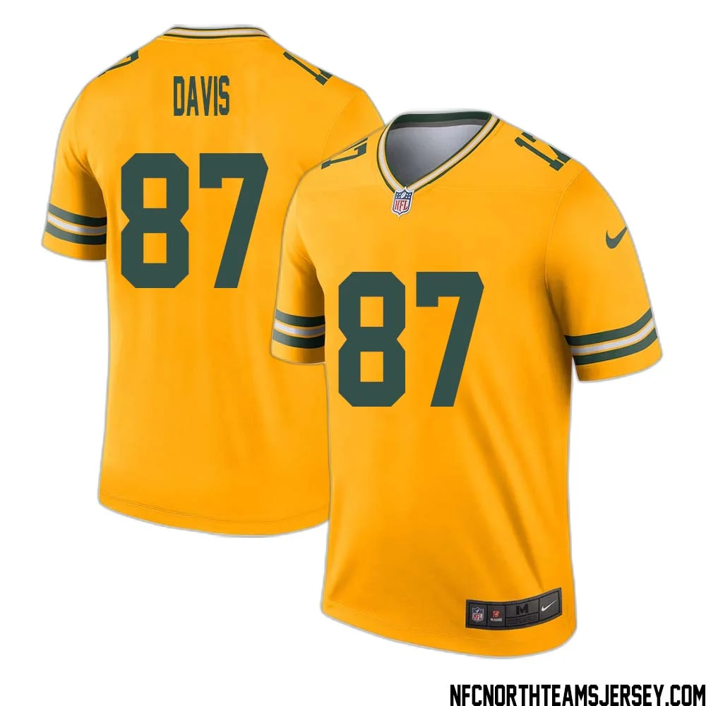 Willie Davis No 87 Davante Adams Green Bay Packers Inverted Legend Jersey Gold 1