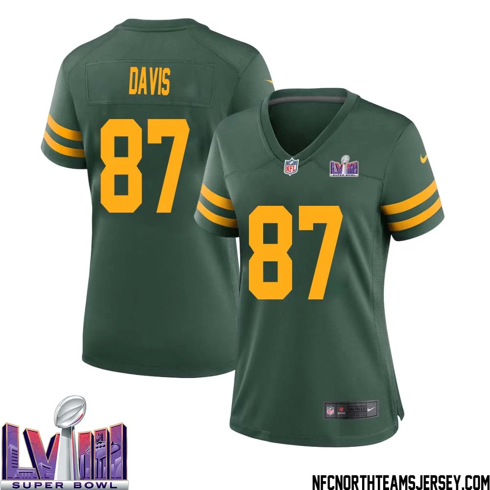 Willie Davis No 87 Green Bay Packers Super Bowl LVIII Alternate Green Jersey for Women 1