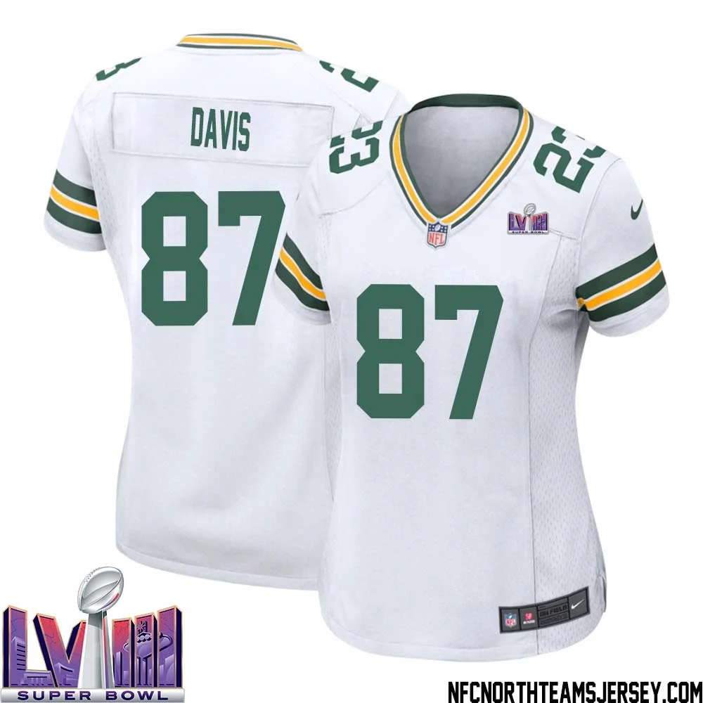Willie Davis No 87 Green Bay Packers Super Bowl LVIII Away Game Jersey Womens White 1