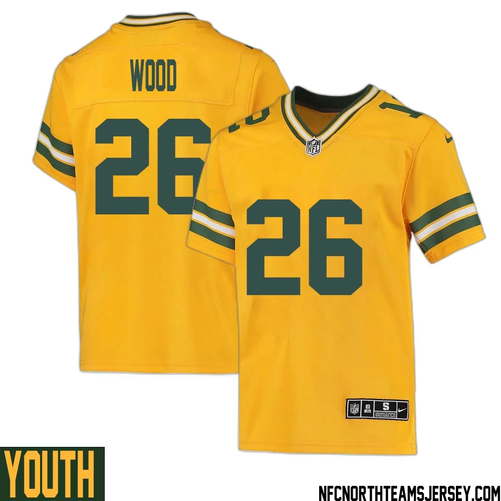 Willie Wood No 26 Davante Adams Green Bay Packers Inverted Legend Jersey Gold Youth 1