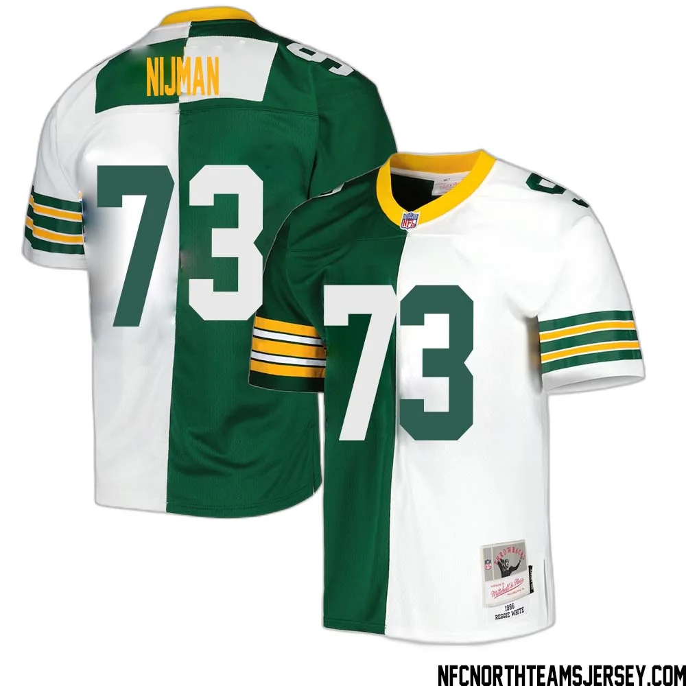 Yosh Nijman No 73 Green Bay Packers Mitchell Ness 1996 Split Legacy Replica Jersey Green White