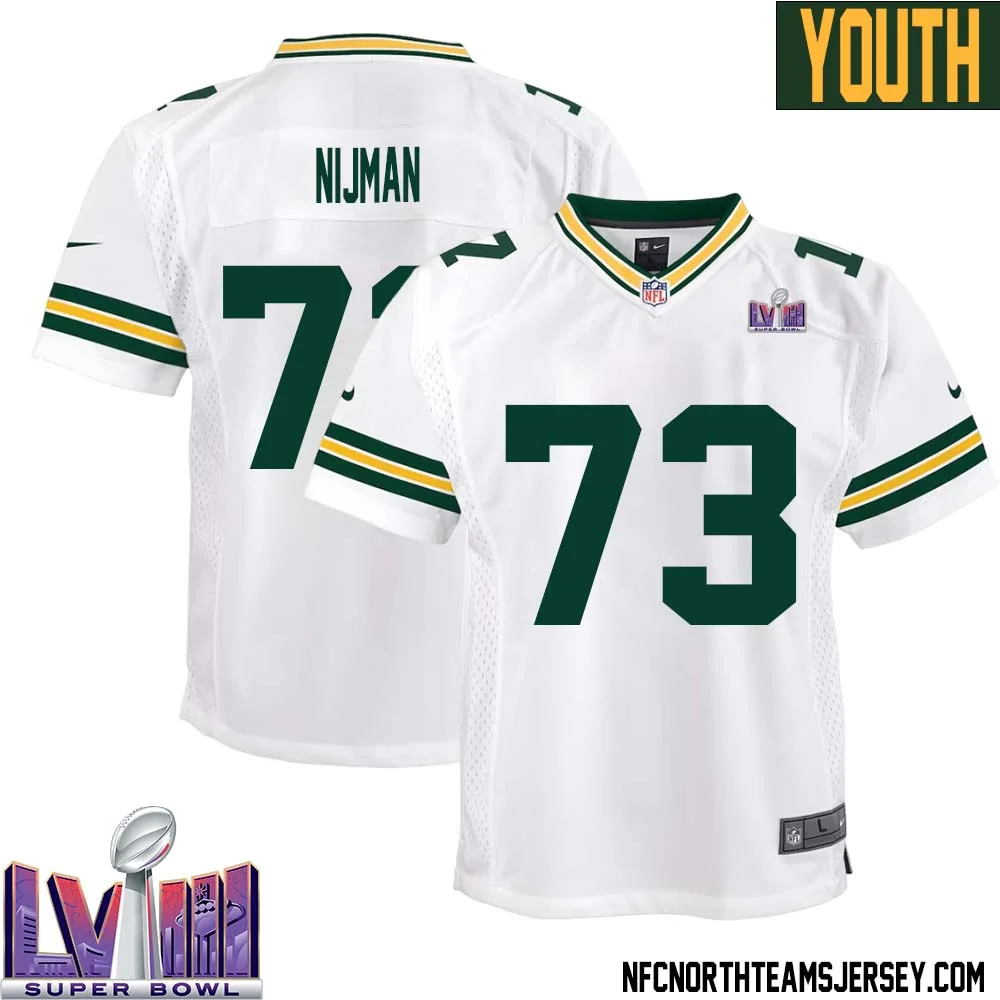 Yosh Nijman No 73 Green Bay Packers Super Bowl LVIII Away Game Jersey Youth White