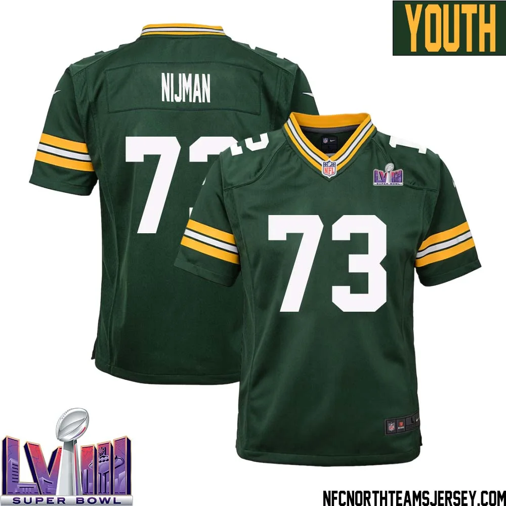 Yosh Nijman No 73 Green Bay Packers Super Bowl LVIII Home Game Jersey Youth