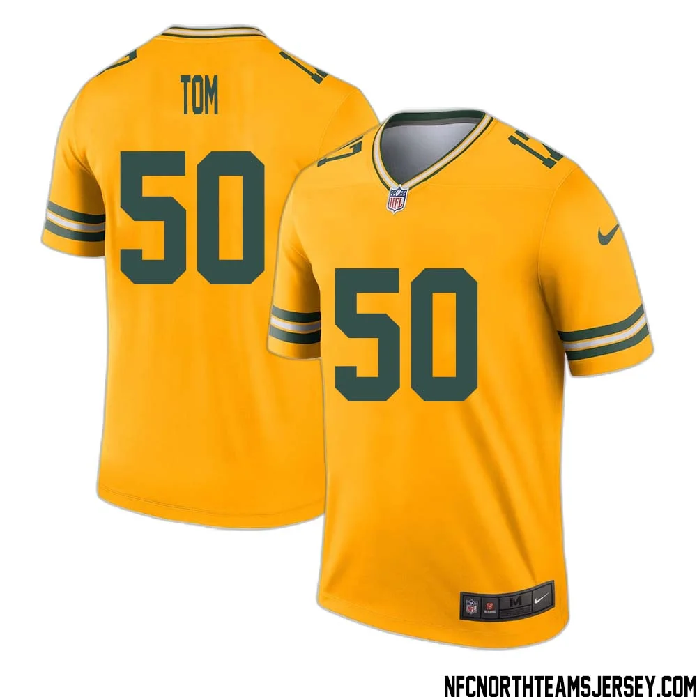 Zach Tom No 50 Davante Adams Green Bay Packers Inverted Legend Jersey Gold 1