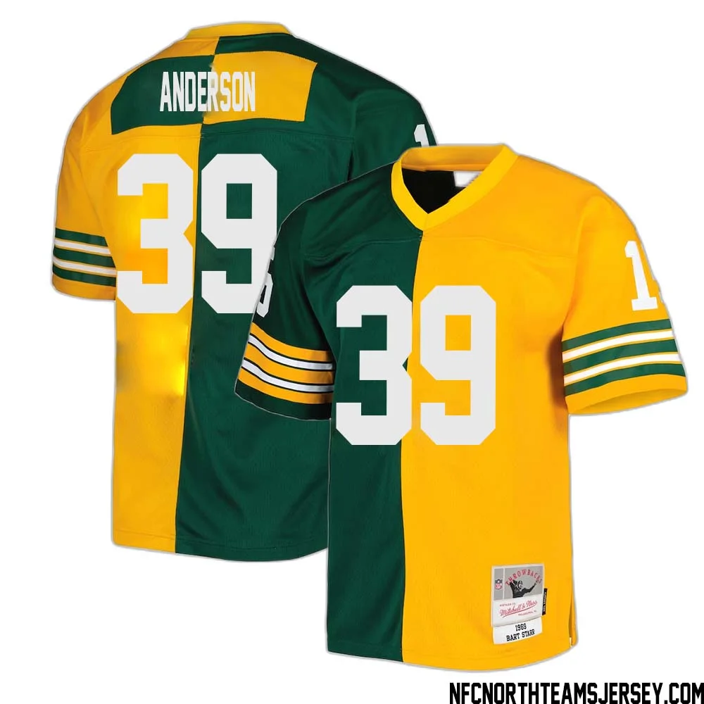 Zayne Anderson No 39 Green Bay Packers Mitchell Ness 1969 Split Legacy Replica Jersey Green Gold
