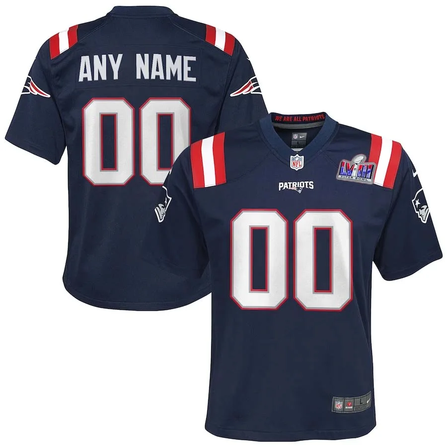 Youth Custom Navy New England Patriots Super Bowl Alternate Home Game Player Jersey -