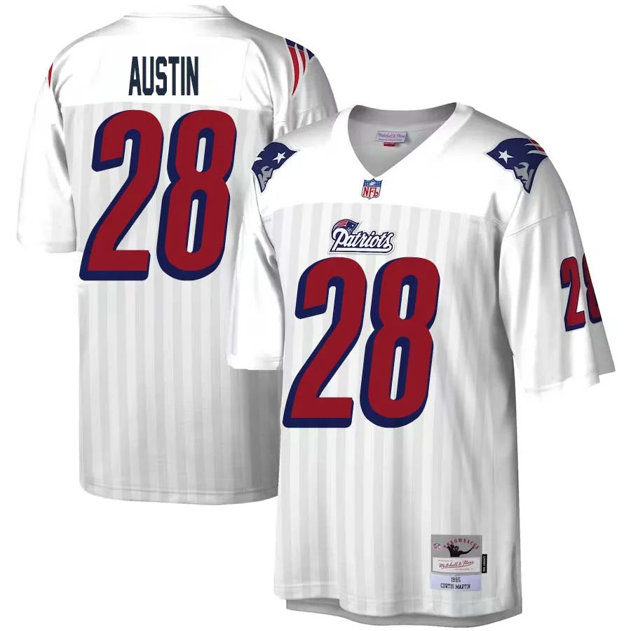 Alex Austin No 28 Mitchell Ness White New England Patriots Legacy Replica Jersey for Men 1