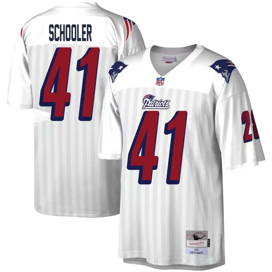 Brenden Schooler No 41 Mitchell Ness White New England Patriots Legacy Replica Jersey for Men 1
