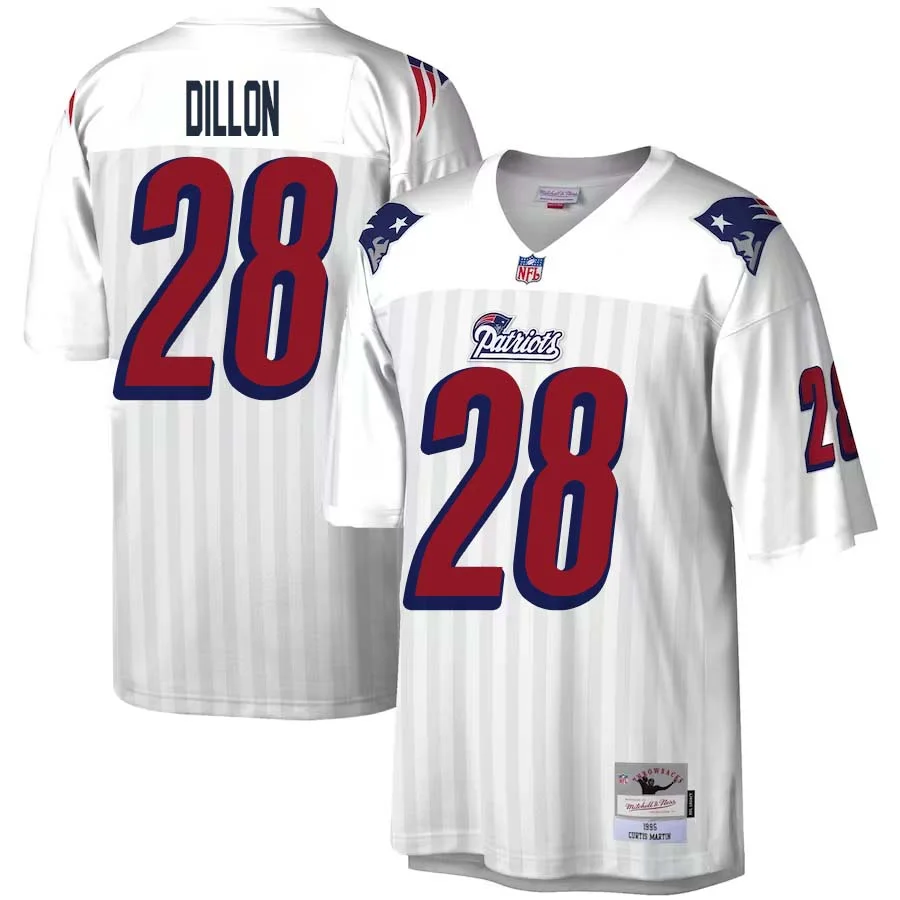 Corey Dillon No 28 Mitchell Ness White New England Patriots Legacy Replica Jersey for Men 1