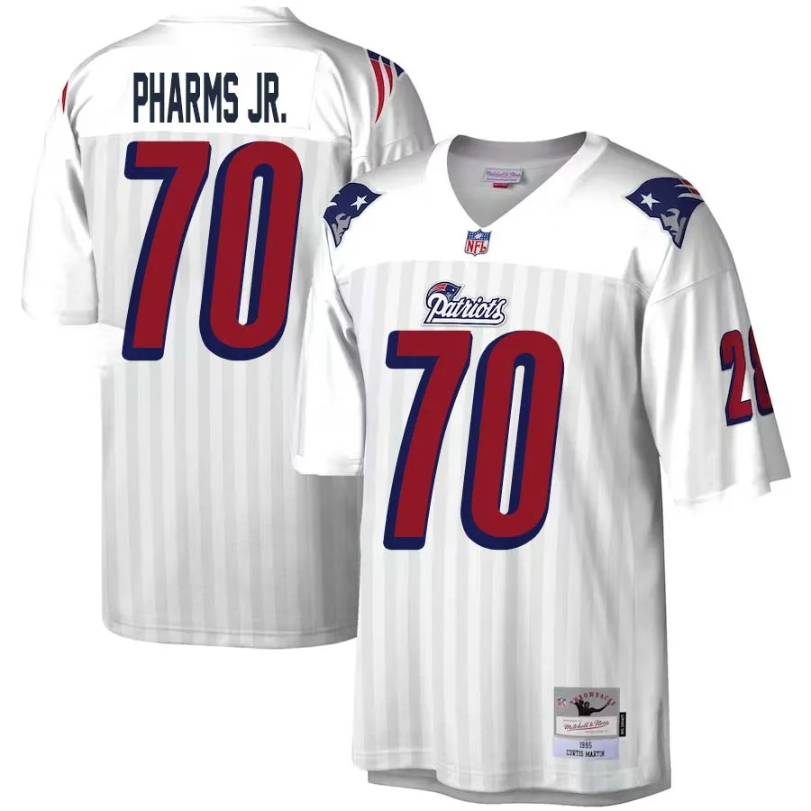 Jeremiah Pharms Jr. No 70 Mitchell Ness White New England Patriots Legacy Replica Jersey for Men 1