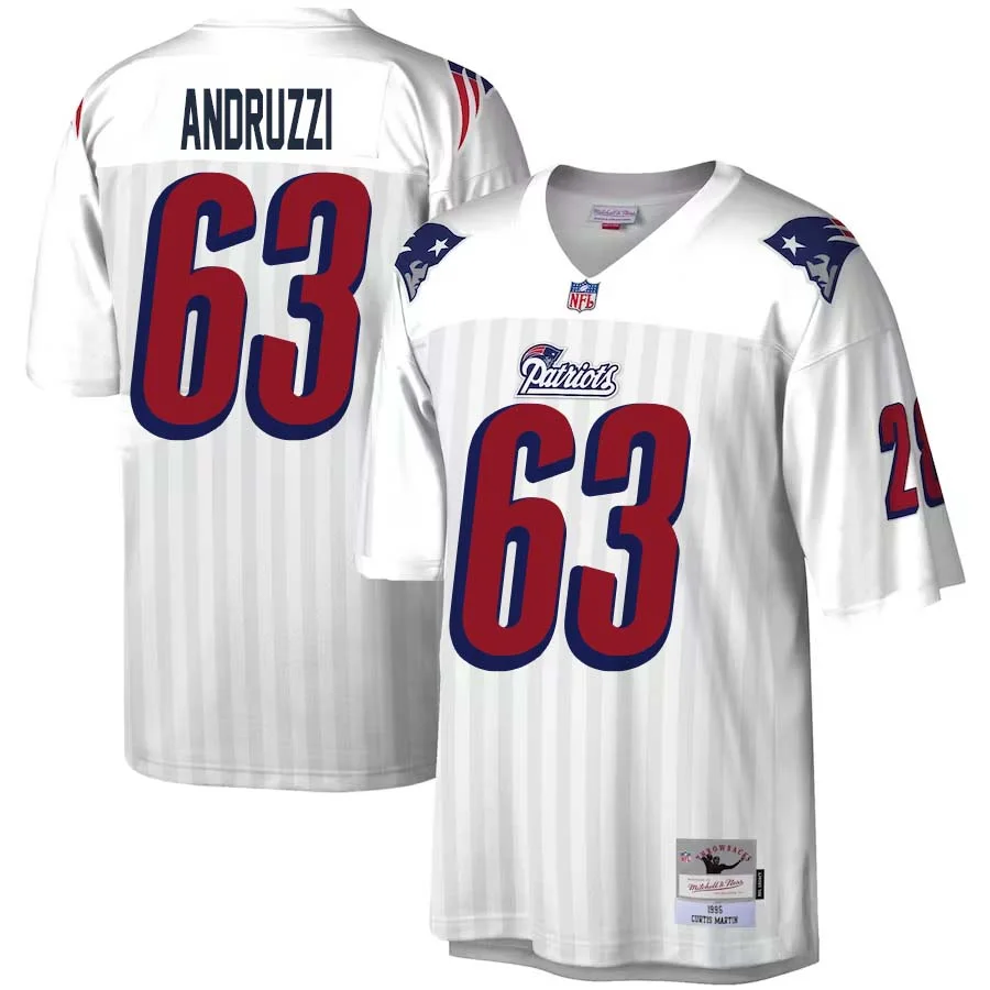 Joe Andruzzi No 63 Mitchell Ness White New England Patriots Legacy Replica Jersey for Men 1