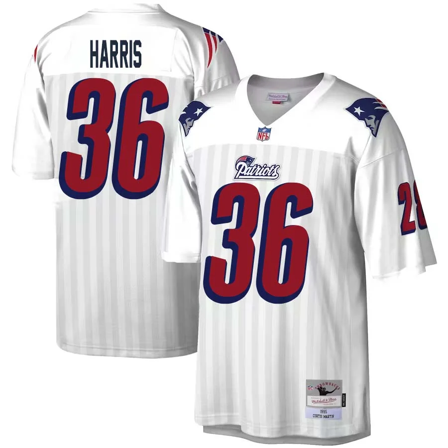 Kevin Harris No 36 Mitchell Ness White New England Patriots Legacy Replica Jersey for Men 1