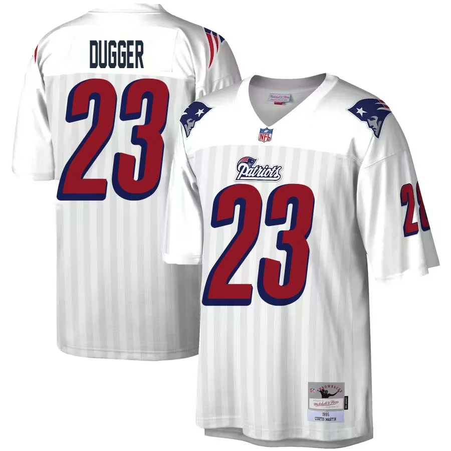 Kyle Dugger No 23 Mitchell Ness White New England Patriots Legacy Replica Jersey for Men 1