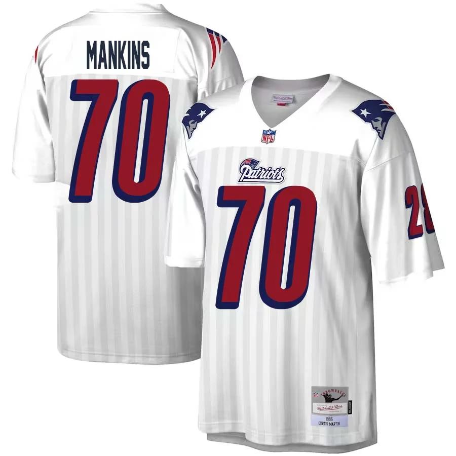Logan Mankins No 70 Mitchell Ness White New England Patriots Legacy Replica Jersey for Men 1