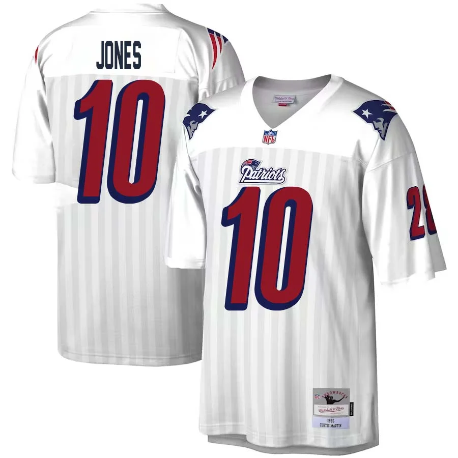Mao Jones No 10 Mitchell Ness White New England Patriots Legacy Replica Jersey for Men 1