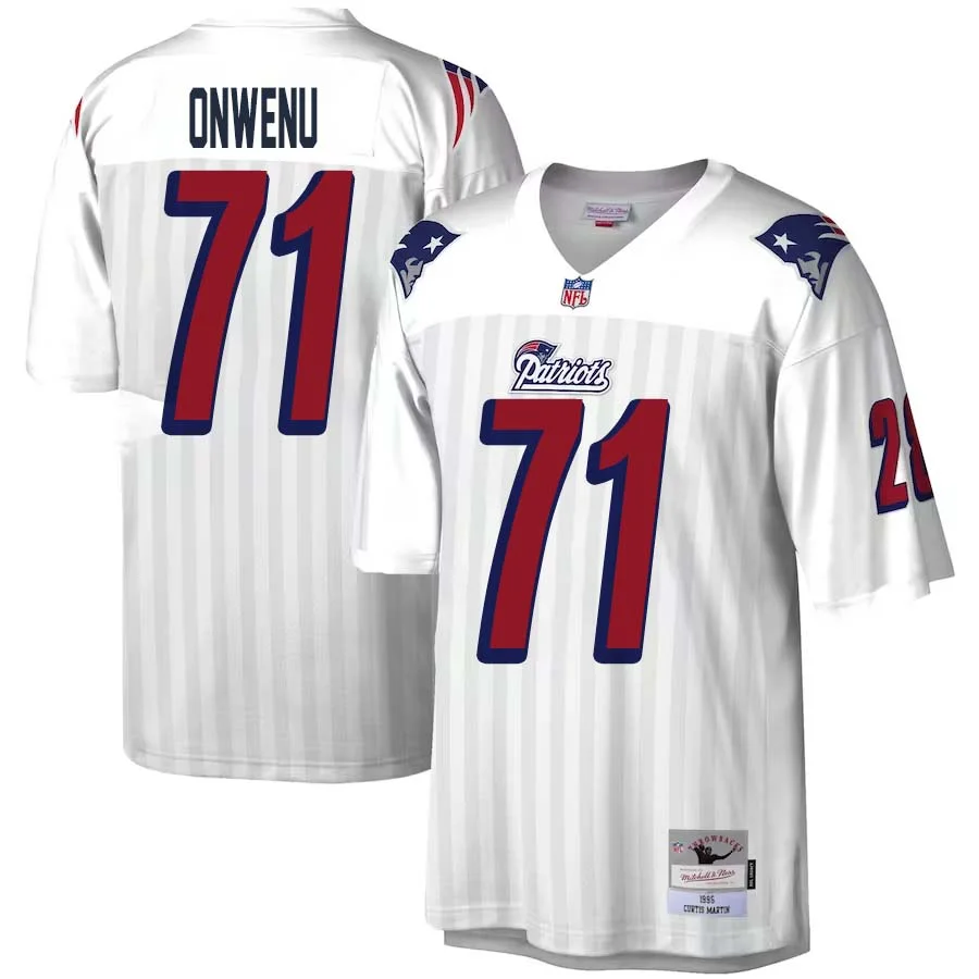 Mike Onwenu No 71 Mitchell Ness White New England Patriots Legacy Replica Jersey for Men 1