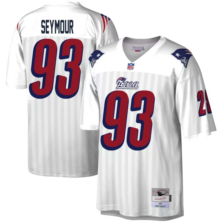 Richard Seymour No 93 Mitchell Ness White New England Patriots Legacy Replica Jersey for Men 1