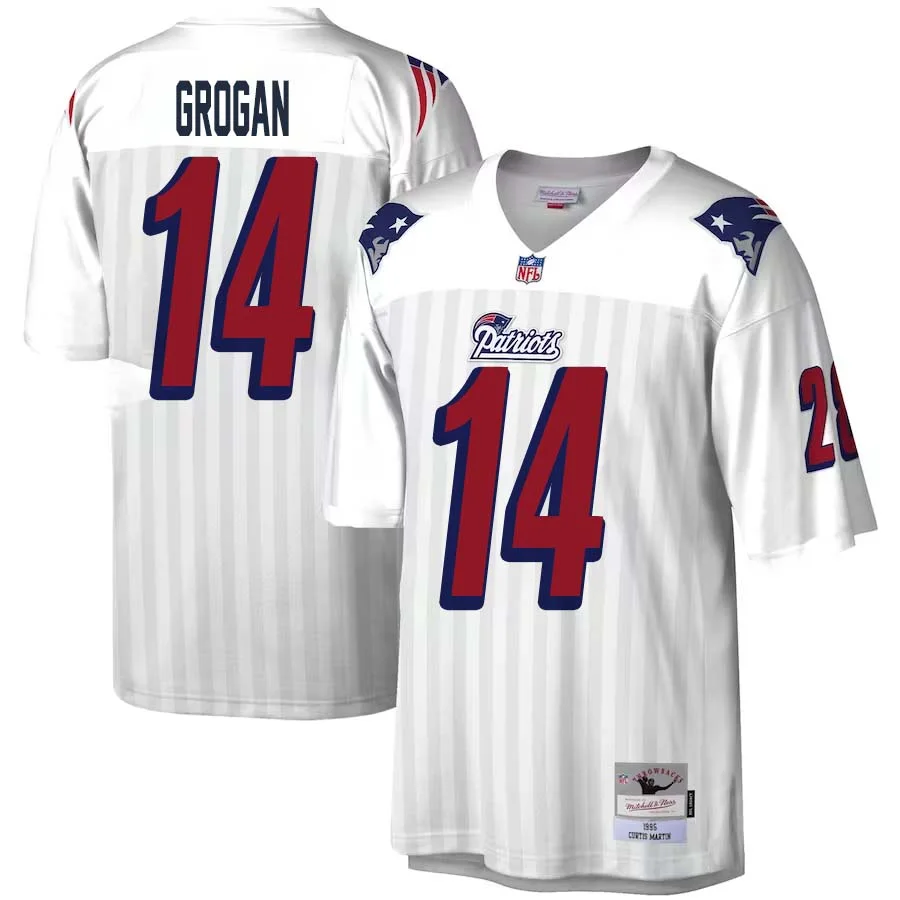 Steve Grogan No 14 Mitchell Ness White New England Patriots Legacy Replica Jersey for Men 1