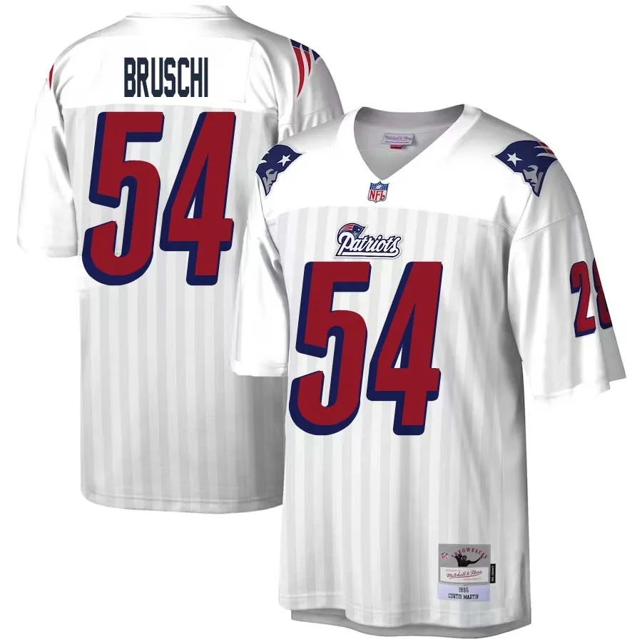 Tedy Bruschi No 54 Mitchell Ness White New England Patriots Legacy Replica Jersey for Men 1
