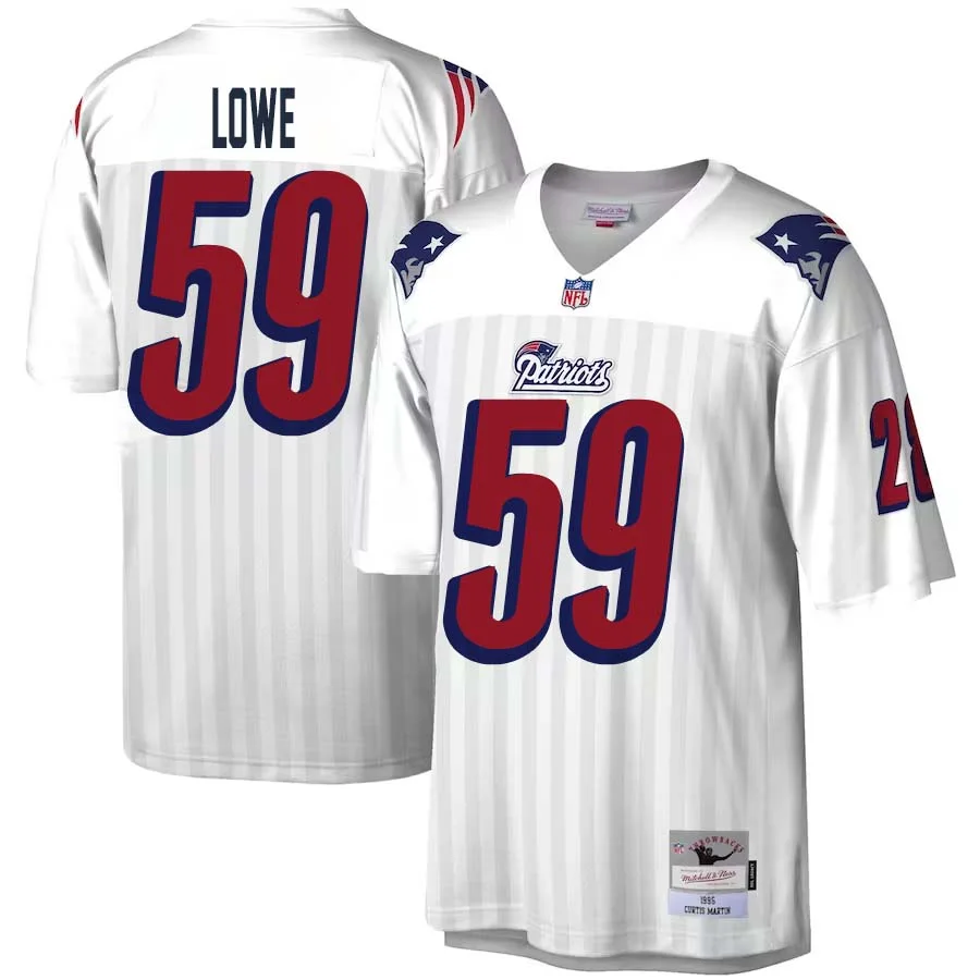 Vederian Lowe No 59 Mitchell Ness White New England Patriots Legacy Replica Jersey for Men 1