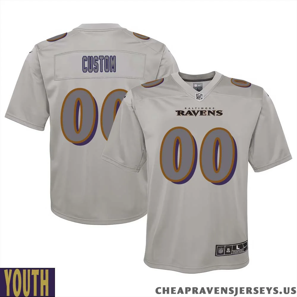 Custom Baltimore Ravens Atmosphere Fashion Game Jersey for Youth - Gray -